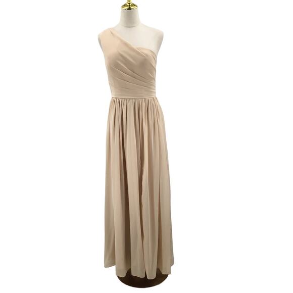 BRIDESMAID SZ 10 L Beige One Shoulder Wedding Guest Party Maxi Dress NEW B82 - Picture 1 of 8